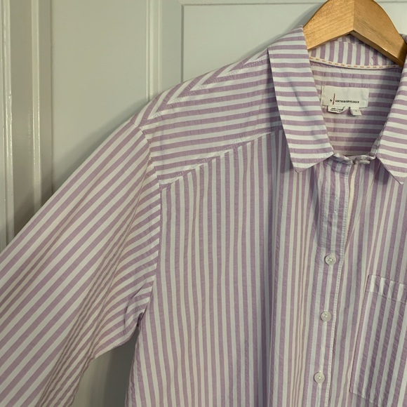 Anthropologie Long Line Purple Stripe Tunic Button Down Shirt - Picture 10 of 16